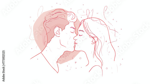 Line art of a kissing couple. Line drawing of a man a