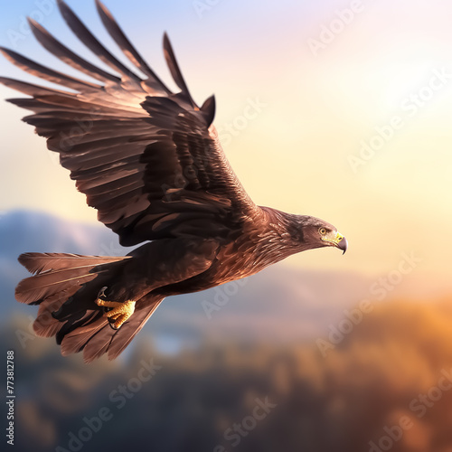 A hunting eagle is flying in the sky generative AI © image multimedia
