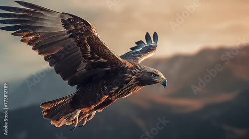 A hunting eagle is flying in the sky generative AI © image multimedia
