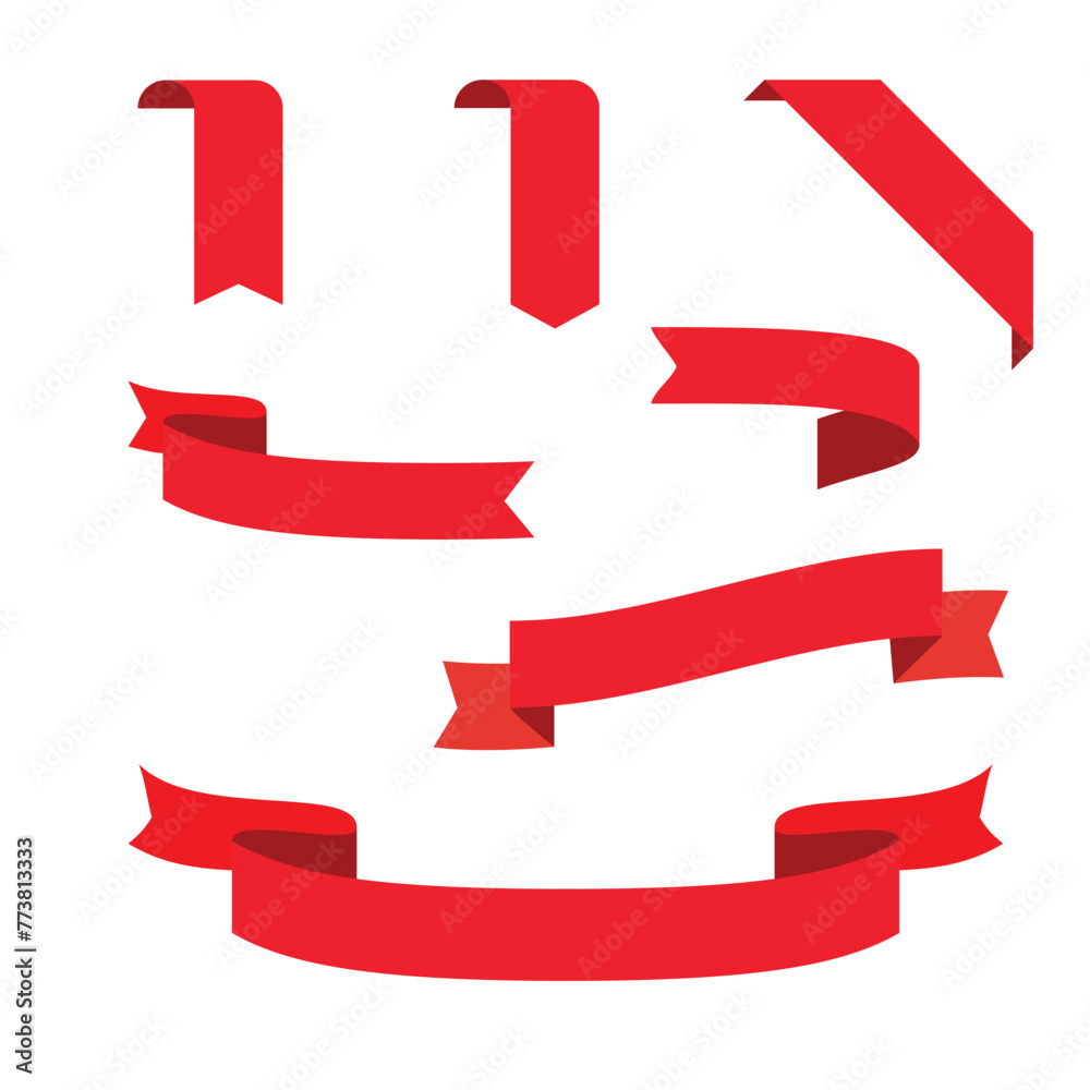 Set of Red Ribbons Red banner or red label clean vector ribbon folded edges for top banner or corner ribbon