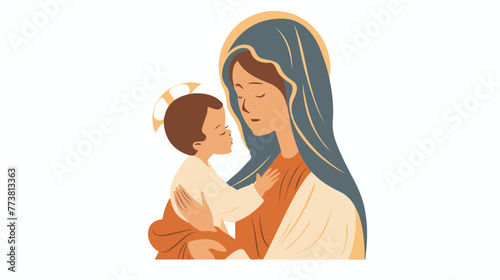 Madonna and child Jesus Flat vector isolated on white