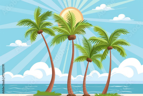 Palm trees cartoon flat icon  conception of summer  illustration