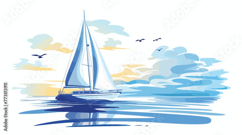sailboat vector design on the sea flat vector 