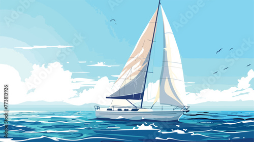 sailboat vector design on the sea flat vector 