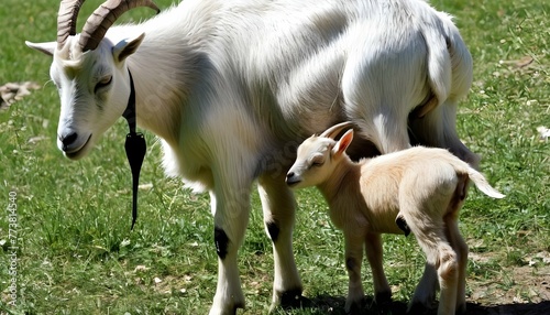 A Mother Goat Nuzzling Her Kid Affectionately