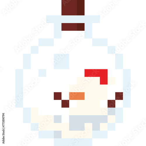 Pixel art cartoon christmas snowman in the bottle icon