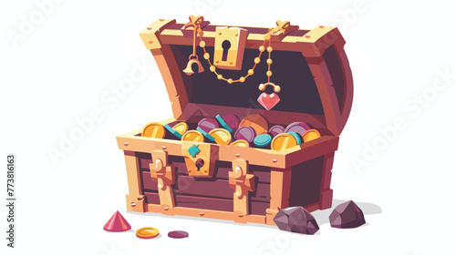 Old treasure chest with coins and jewelry vector 