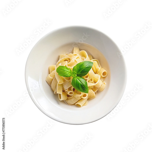 White on bowl of pasta with basil leave, Isolated on transparent background