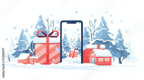 smartphone online in the winter season park. gift orde
