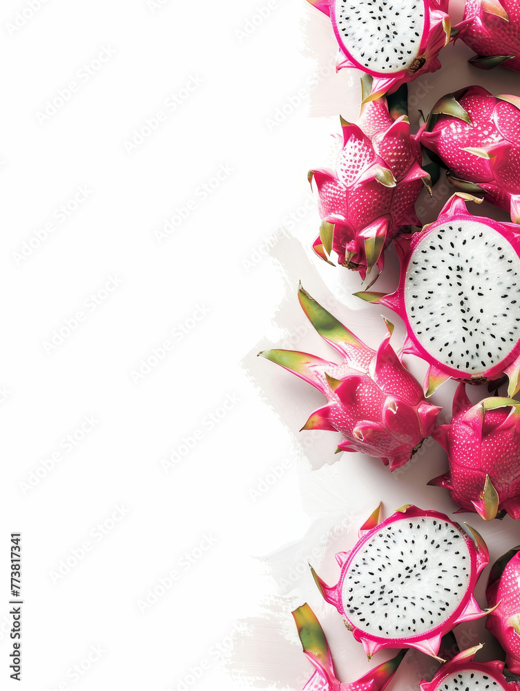 Top view of dragon fruit arranged in a creative pattern and blank copy space for text. Top view of dragon fruit arranged in a creative pattern and blank copy space for text.