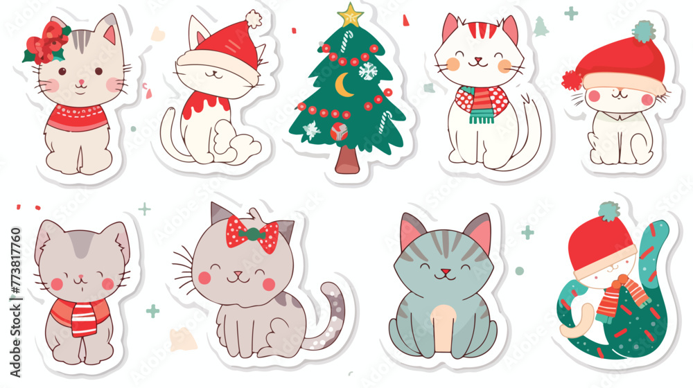 Sticker template with christmas cat xmas kitty sticker