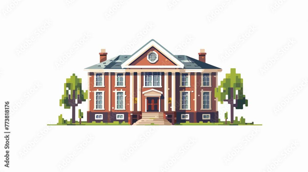 Pixel school building Flat vector isolated on white