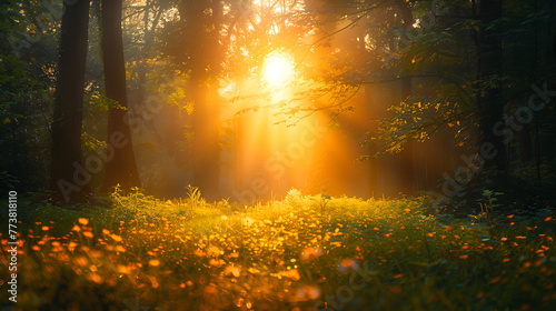 Lumière du soleil filtrant à travers les arbres d'une forêt