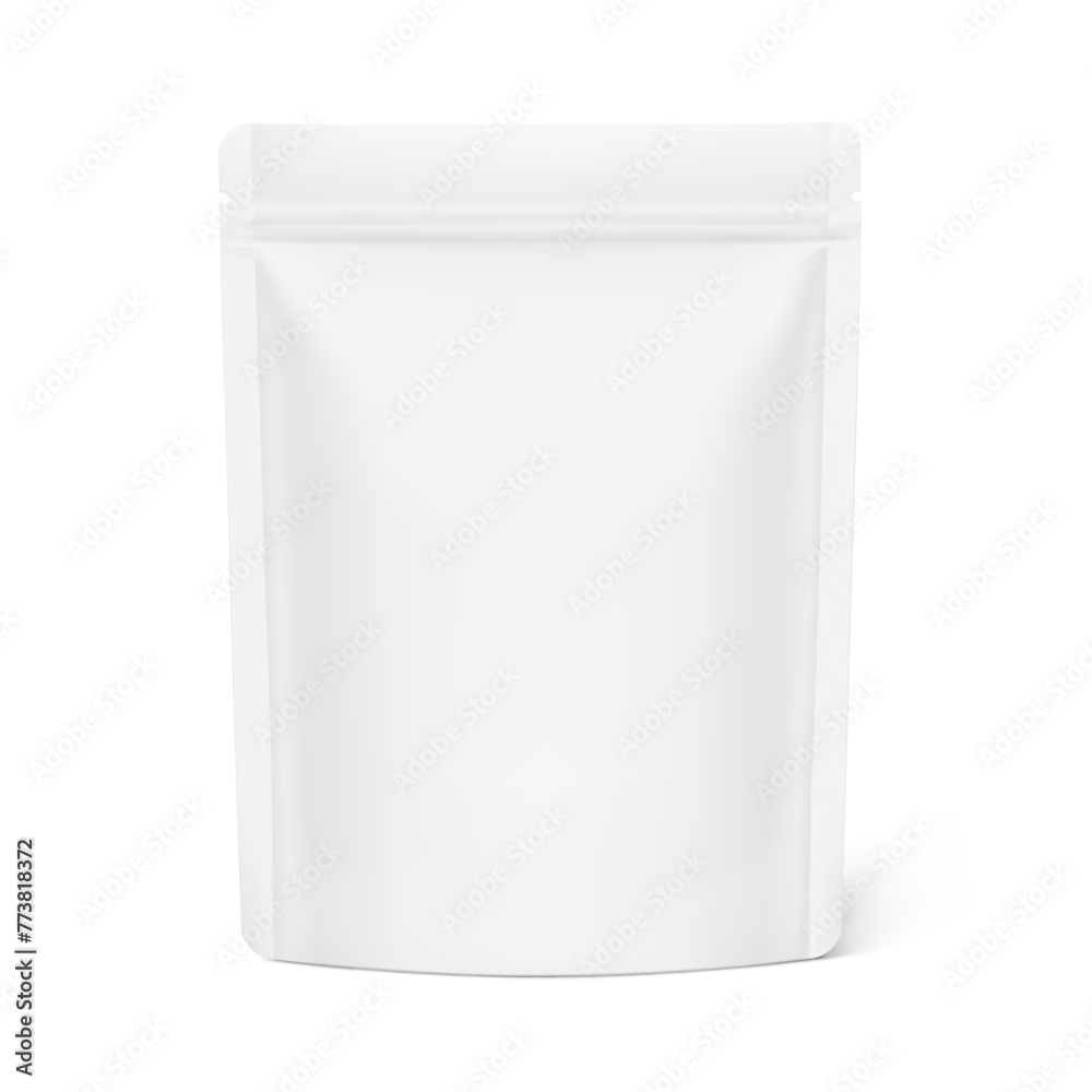 Realistic stand up pouch bag mockup with transparent shadow. Front view. Vector illustration isolated on white background. Ready for your design. EPS10. Realistic stand up pouch bag mockup with transparent shadow. Front view. Vector illustration isolated on white background. Ready for your design. EPS10.