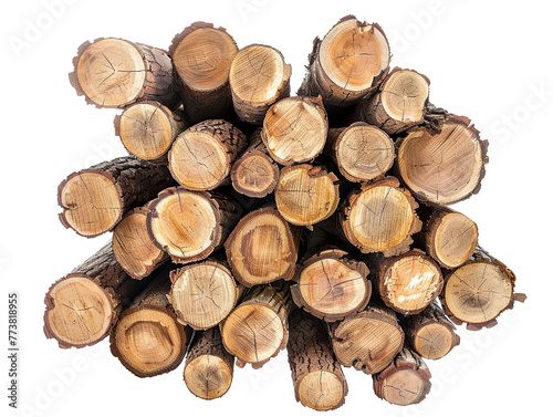  a photo of a heap of lumber logs, sorted and arranged in a neat pile, isolated on a white background