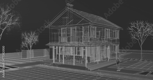 Fototapeta Naklejka Na Ścianę i Meble -  house architectural sketch 3d illustration	
