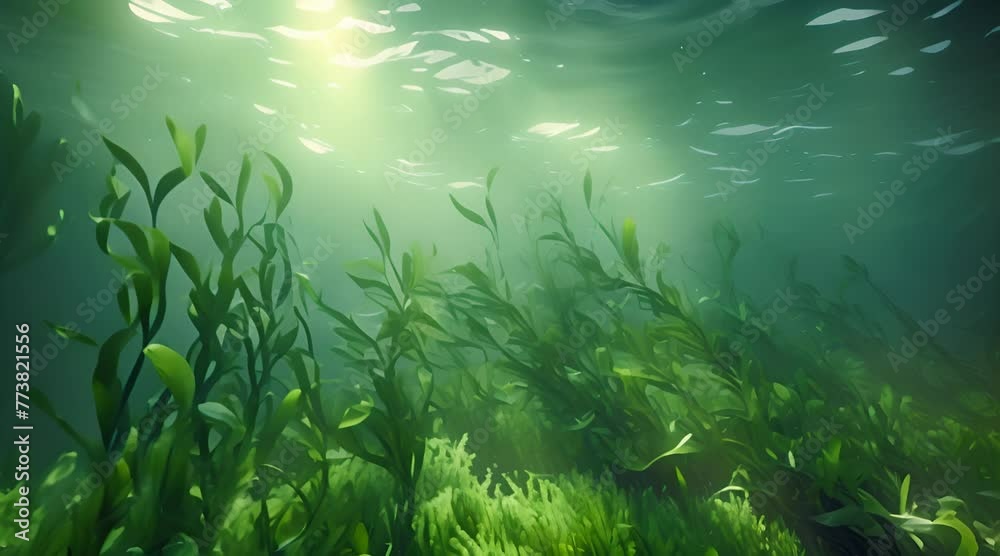 fresh green seaweed underwater ocean background