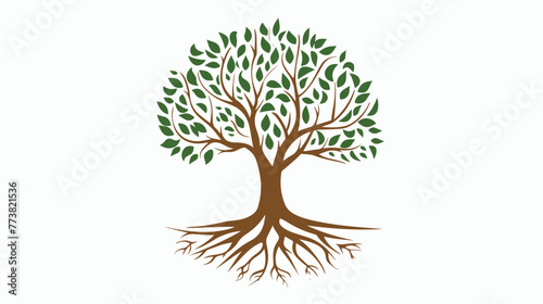 Shape of Tree with Leafs and Roots. Vector Illustratiom