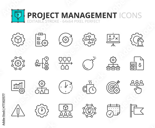 Line icons about project management. Pixel perfect 64x64 and editable stroke
