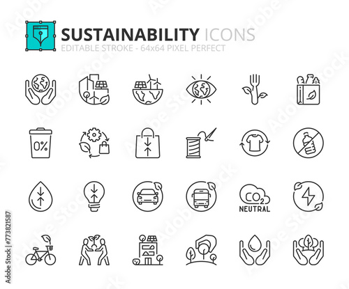 Line icons about sustainability. Pixel perfect 64x64 and editable stroke