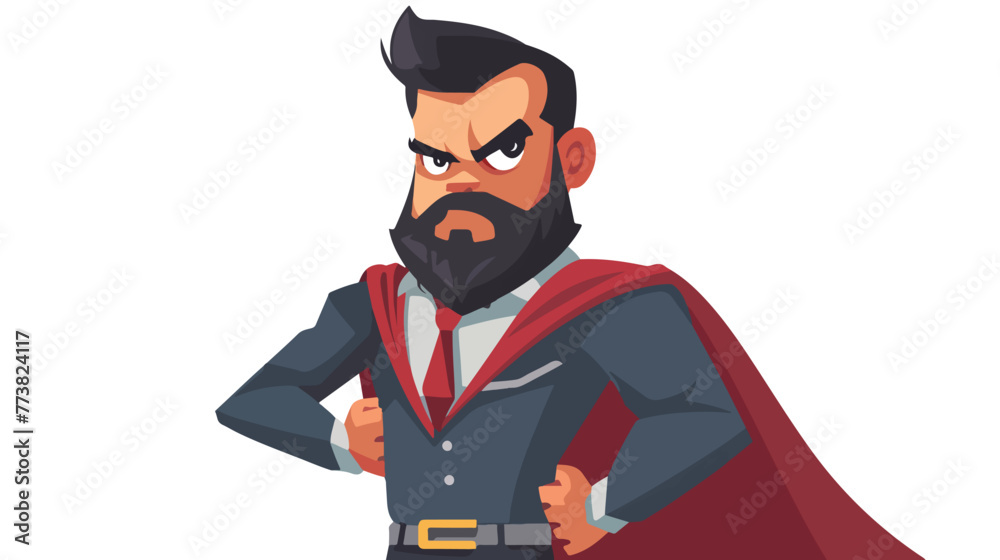 Super hero cartoon with beard on suit is angry