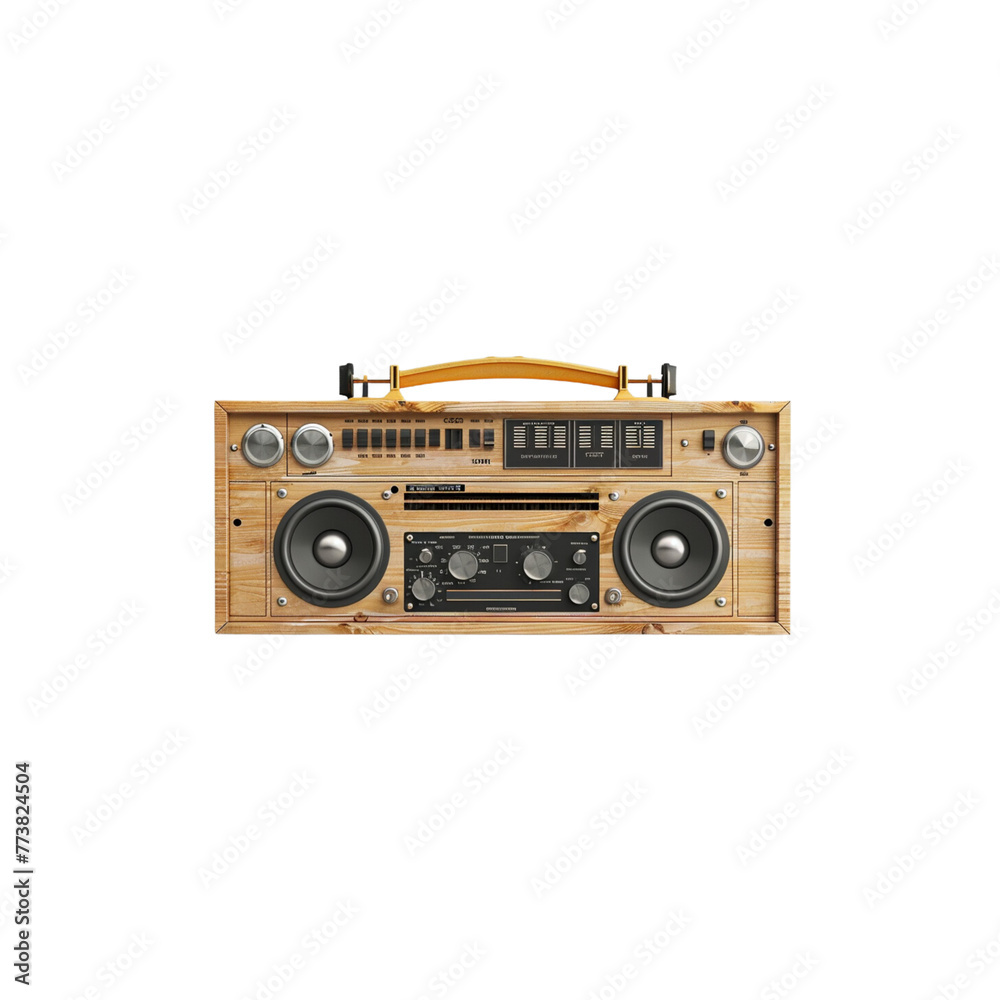 Fototapeta premium 3D render of a retro beige boombox on a light grey background