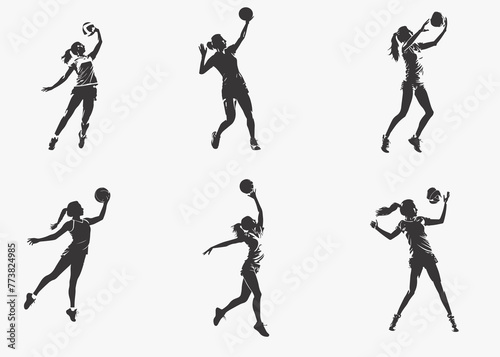Woman voleyball silhouettes set, woman with voleyball