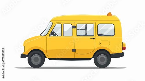 yellow taxi drawn from the side has two windows tricyc