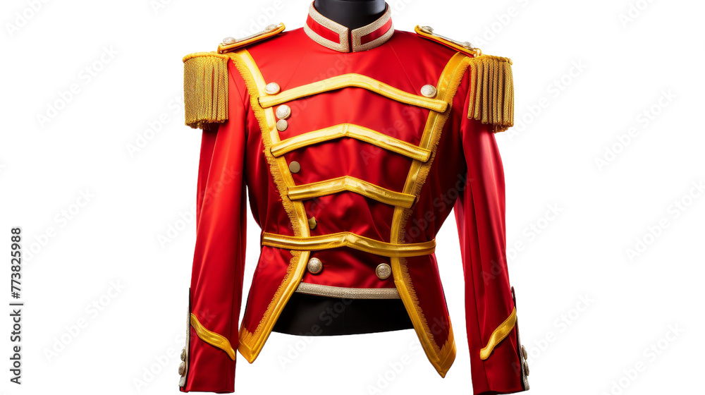 Obraz premium A stunning red and gold uniform adorns a mannequins elegant form