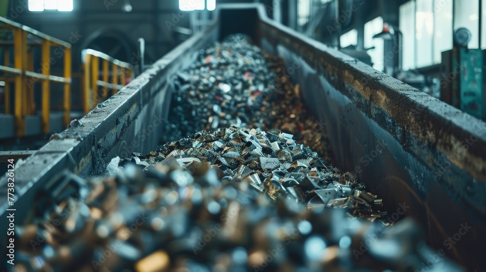 Pressing metal waste at a metallurgical plant. Pressing metal waste at a metallurgical plant.