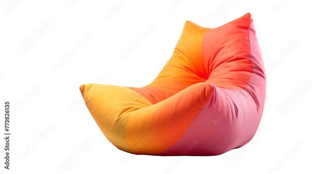 A vibrant pink and orange bean bag chair stands out against a white background A vibrant pink and orange bean bag chair stands out against a white background