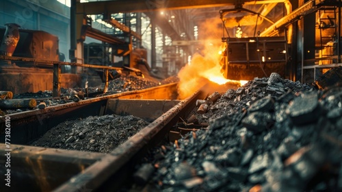 Pressing metal waste at a metallurgical plant.