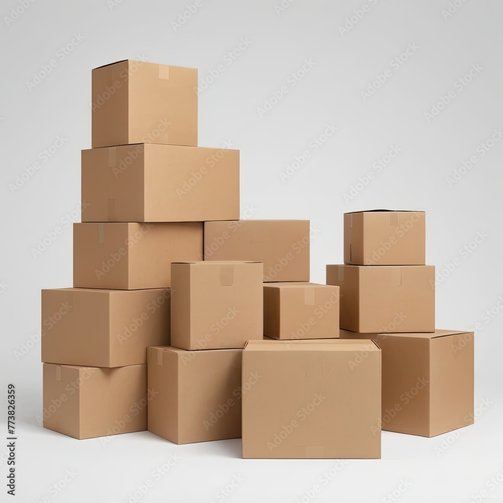 A stack of cardboard boxes with a white background