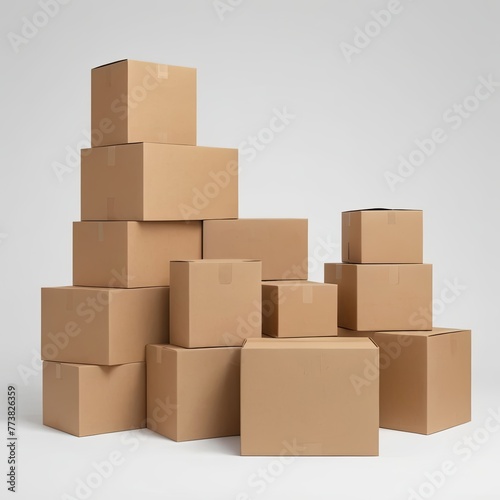 A stack of cardboard boxes with a white background © Andrey