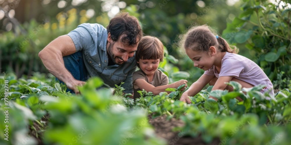 Family working on allotment together