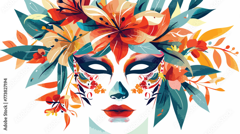 Vector image of a womans face with flowers Venice