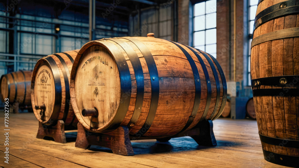 Wine barrels in the cellar of a winery Wine barrels in the cellar of a winery