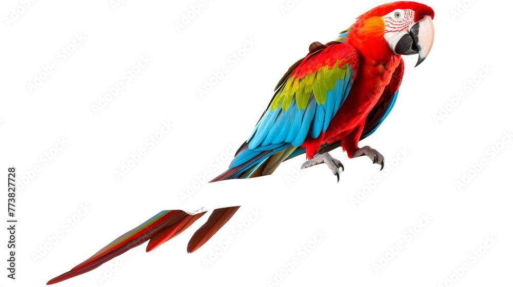 Fototapeta premium A colorful parrot sits gracefully atop a branch