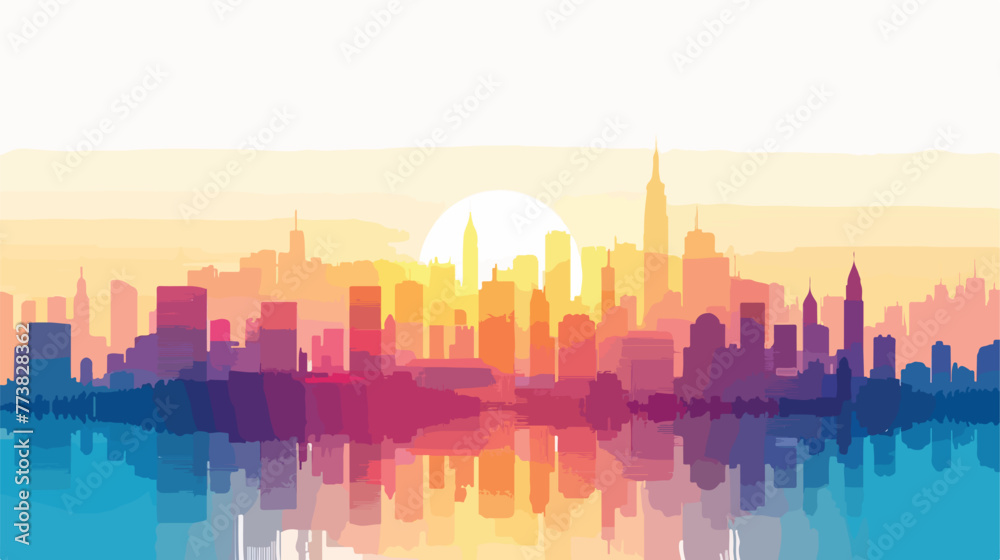 Vector city sunrise Flat vector isolated on white background