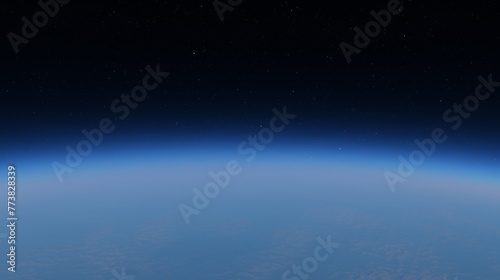 Bild auf Leinwand Earth curvature at edge of space under starry sky, showcasing planet thin atmosphere