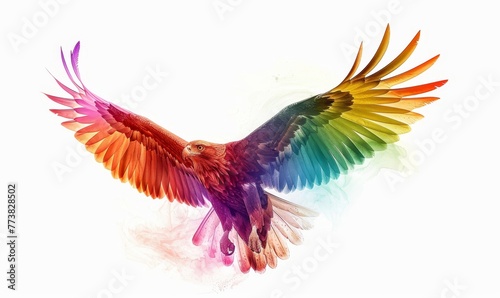 Eagle colorful rainbow white background  Generative AI