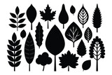 set of black leaf silhouettes. Leaf of deciduous forest trees