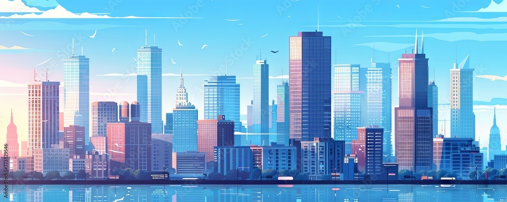 Fototapeta premium Office high-rise buildings on the street in the city. vector simple illustration