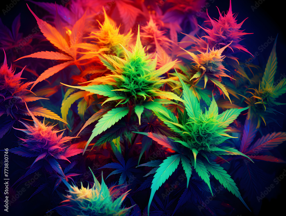 Colorful cannabis marijuana leaves background Colorful cannabis marijuana leaves background