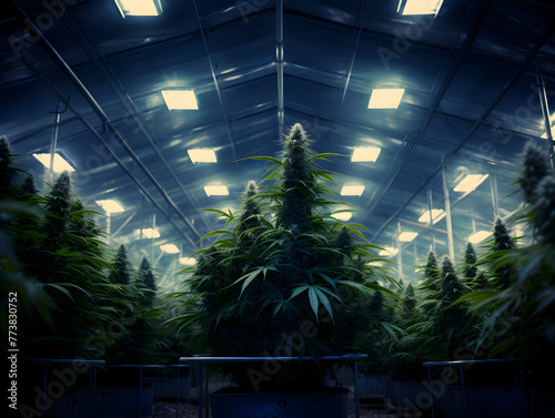Green cannabis marijuana plants in green house, growing cannabis for medicine concept 