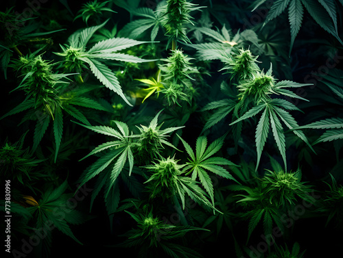 Close up of green cannabis marijuana leaves background  © TatjanaMeininger