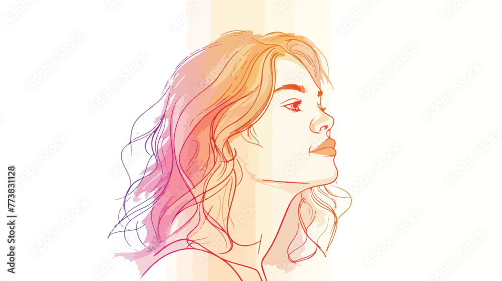 Warm gradient line drawing of a cartoon woman Flat vector