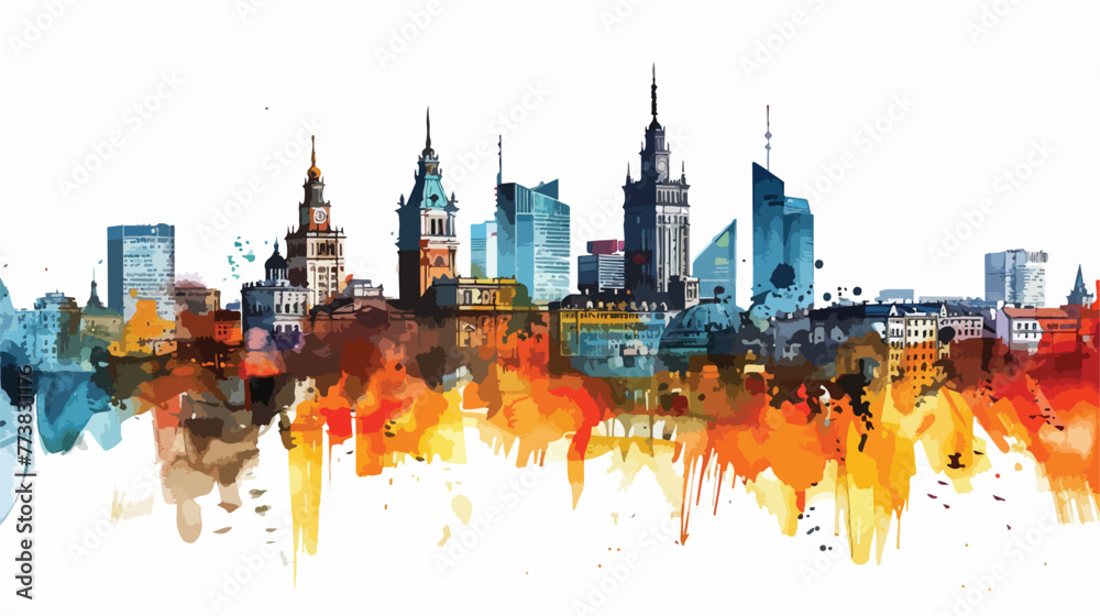 Warsaw Capital of Poland. Watercolor splash with hand - obrazy, fototapety, plakaty 
