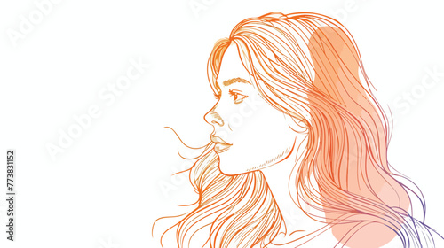 Warm gradient line drawing of a cartoon woman Flat vector