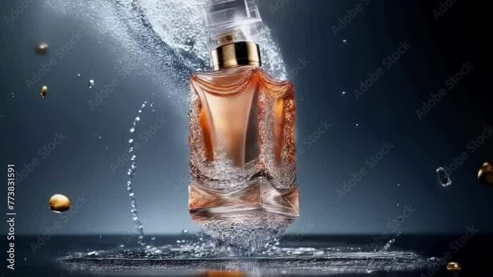 Elegant Perfume Bottle with Golden Splash Elegant Perfume Bottle with Golden Splash